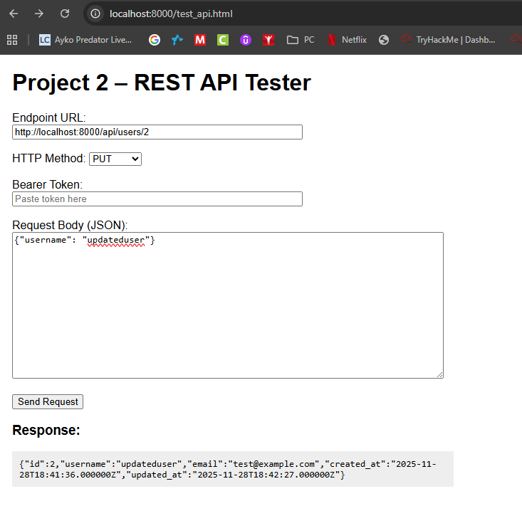 Project 2 – Secure REST API with Docker Deployment